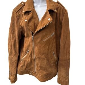 ASOS Womens Genuine Suede Moto Jacket Size Medium Brown Lined Biker
